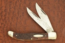 VINTAGE 1950-1961 WESTERN USA JIGGED BROWN DELRIN FOLDING HUNTER KNIFE (33664) picture