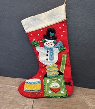 VTG Bucilla Felt Appliqué Christmas Stocking Snowman Jack In Box Sequin Complete picture