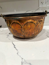Vintage Copper Bowl / Pot w/ Swing Bail Handle Patina Approx 11