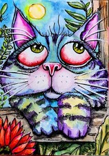 ACEO Original Painting OOAK - Moonlit Garden - Bartshe picture