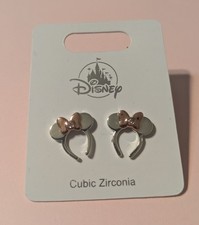 NEW Disney Parks Rose Gold & Silver Jeweled Minnie Ears Earrings picture
