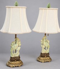 Pair of Chinese Carved Jade Bird Table Lamps 24” High  Up for sale a Beautiful picture