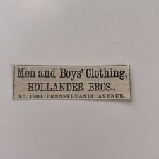 Hollander Bros Men Boys' Clothing Penna Ave 1881 Washington DC Clipping TAJ8-S25 picture