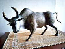 Vintage Etched Solid Brass Bull Statue picture