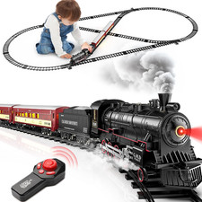 RC Train Set, Alloy Steam Locomotive with Light-Up Cars and Tracks picture