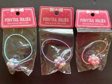 New Rare Vintage Sanrio Bow Pearl Ponytail Holders 1984 Lot Of 3 Colors picture
