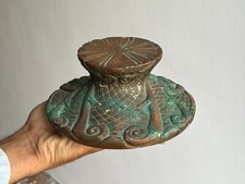 RARE OLD VINTAGE FIGURINE BASE PLASTER BRONZE TONE STATUE HEAVY BASE / STAND picture