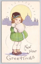 Vintage New Year Greetings Postcard Little Girl Winter Capitol Dome Embossed picture