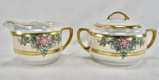 KPM Silesia Sugar Bowl & Creamer Set B M Brey Vintage Flowers Gold Germany (O2) picture