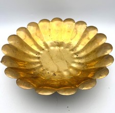 Vintage 3 Footed Brass Bowl Handcrafted Scalloped Fluted Mid Century India 9