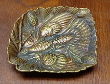 Vtg Virginia Metalcrafters Signed Oskar JW Hansen Brass Grouse Change Tray Dish picture