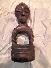 Vintage African Tribal Style Carved Wooden Head Figure with Twisted Hoop – 7