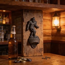 RUSTIC CAST IRON IRON BIGFOOT SASQUATCH WALL BOTTLE OPENER WITH MOUNTING SCREWS picture