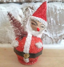 German Antique Miniature Papier Mache & Pipe Cleaner Santa Elf Ornament picture