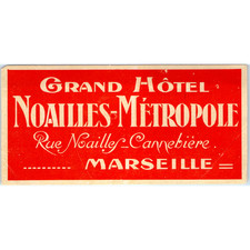 c1920s Grand Hotel Noailles-Metropole Marseille France Luggage Label Travel Vtg picture