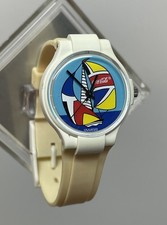Vtg Coca Cola Watch Promo Swatch Nautical Maritime Sailboats 25mm Watch RARE picture