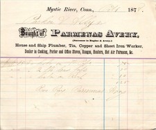 Parmenas Avery House & Ship Plumber 1878 Mystic River CT Letterhead Billhead TB9 picture