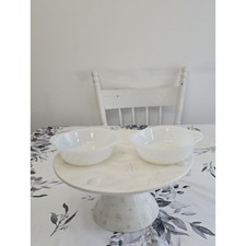 Vintage Set Of 2 Fire King Swirl Ovenware Casserole Bowls With Handles White USA picture