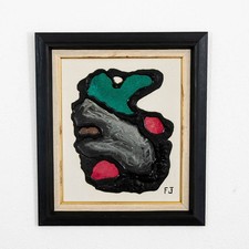 Mid Century Modern Oil Painting Abstract Expressionism Green Black Red Signed picture