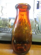 AMBER Bowling Pin Milk Bottle TREP Tall Round Embossed Pint Near Mint picture