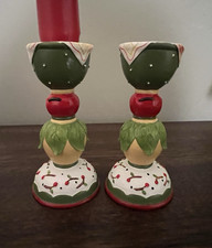 SET 2 VTG 1998 Mary Engelbreit CHERRY Taper Candle Stick HOLDERS Christmas HOME picture