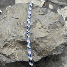 Elegant Men's Blue Sapphire & Diamond Tennis Bracelet In 14k White Gold Plated picture