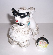 Vtg 1950s White Spaghetti Poodle Rhinestone Glasses/Collar Big Bow Basket Number picture