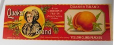 Vintage Quaker Brand Peaches Can Label circa 1900 picture