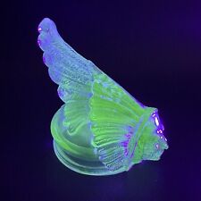 1980's GREEN URANIUM CARNIVAL GLASS 1926 PONTIAC INDIAN HEAD MASCOT PAPERWEIGHT picture