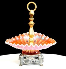 Dugan Peach Opalescent Carnival Glass Single Flower Framed 9