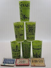 Vtg Hazel Atlas State Glasses Souvenir Map Green Set Of 6 picture