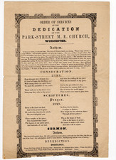 1845 Worcester MA Park Street ME Church Dedication Broadside Estey Evans Printer picture