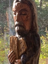 Vintage/Antique hand carved wood religious Santos statue Jesus Christ w/Epistles picture
