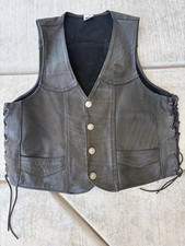 Vintage USA Made Heavy Black Leather Motorcycle Vest Buffalo Nickel Biker  XL picture