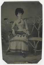 Woman Boardwalk Portrait 1860 Early Wig Example Tintype Bouffant Hair Q10005 picture