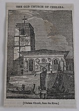 small 1832 magazine engraving ~ OLD CHURCH OF CHELSEA from the river, England picture