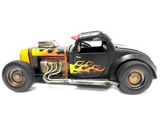 Vintage 1932 Ford Coupe Hot Rod Metal Model Car Black Flames 12.63