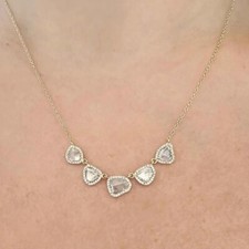 Dainty Diamond Minimalist Rose Cut Diamond Slice Sterling Silver 925 Necklace picture