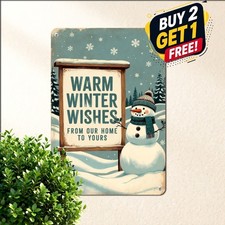 Cute Smiling Winter Snowman Sign Vintage Retro Christmas Metal Tin Plaque picture