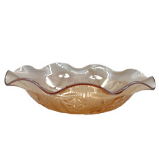Jeannette Glass Iris and Herringbone Bowl Scalloped Edge Iridescent 11.5” Vtg picture
