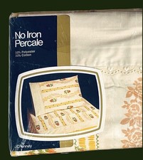 Vintage Queen Flat Sheet JC Penney Rose Ribbon Bow Embroidered Hearts Floral NOS picture