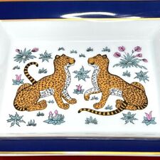 Authentic HERMES Paris Ashtray Porcelain Leopard Navy Gold Rim Change Tray w/Box picture