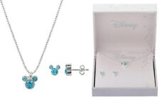 Disney Mickey Mouse Blue Crystal Silhouette Necklace & Stud Earring Set MSRP $50 picture