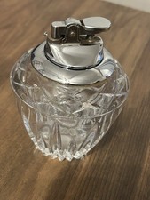 Vintage Cut Glass Crystal Table Top Cigar Cigarette Lighter Chrome Head Japan picture