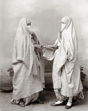 Veiled Muslim Women Traditional Dress Algeria North Africa Vtg. Photo 19thC. picture