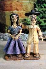 Day of the Dead Couple Man & Woman Clay Handmade Oaxaca Mexican Folk Art Aguilar picture