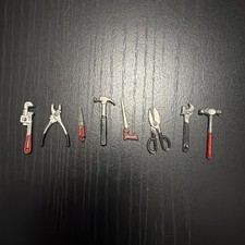 8 VINTAGE MINIATURE 1 1/4 in. TOY METAL TOOLS HAMMERS WRENCH PLIERS SCREWDRIVER picture