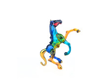 Blown Glass Rearing Horse Figurine Blue Multicolor Art Glass Equestrian Mini picture