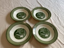 Vintage Set of 4 Green Colonial Homestead by Royal Rimmed Soup Bowls 8 1/4” Wide picture