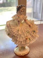 Vintage Volkstedt Dresden Lace Porcelain Ballerina Figurine 5” Germany Floral picture